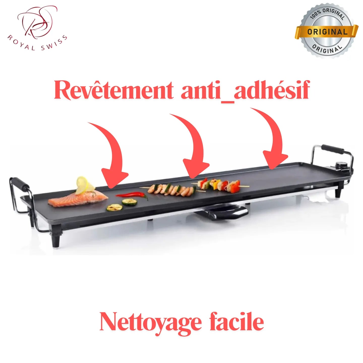 شواية كهربائية XXL 90cm PLANCHA ROYAL SWISS 2000W