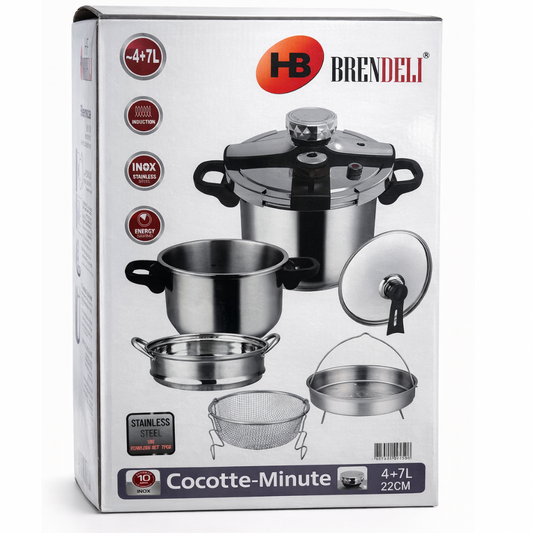 Cocotte-Minute Brendelli Inox 4+7L | طنجرة ضغط اينوكس  أصلية