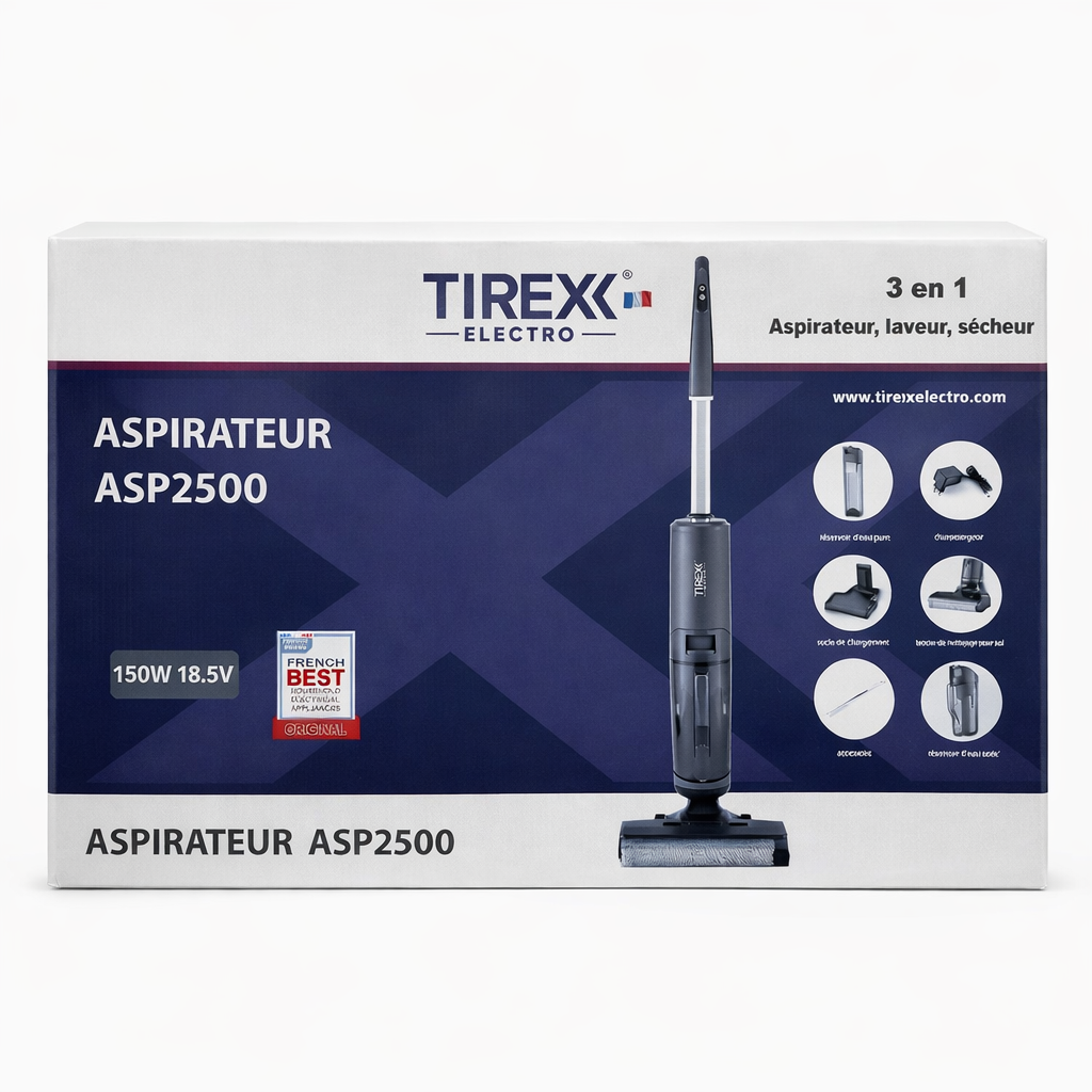 Aspirateur 3 en 1 TIREX  ASP2500 – شفط، غسل وتجفيف الأرضيات
بقوة 150W