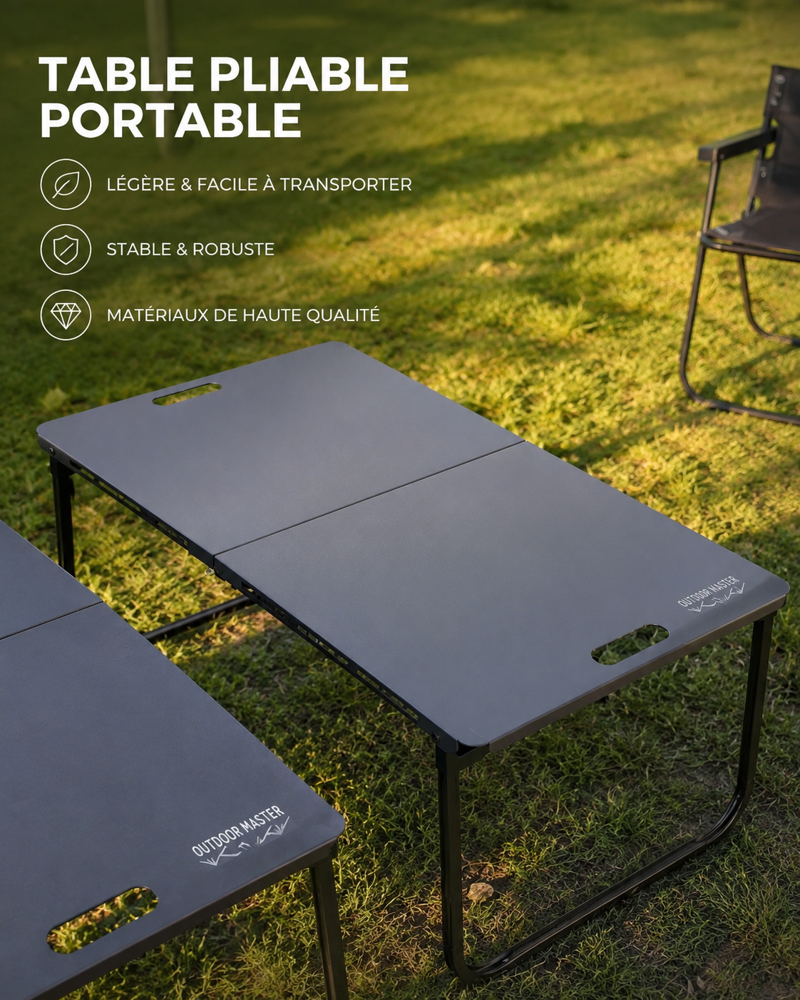 TABLE DE CAMPING PLIANTE MULTIFONCTIONNEL EN METAL 91*45cm
